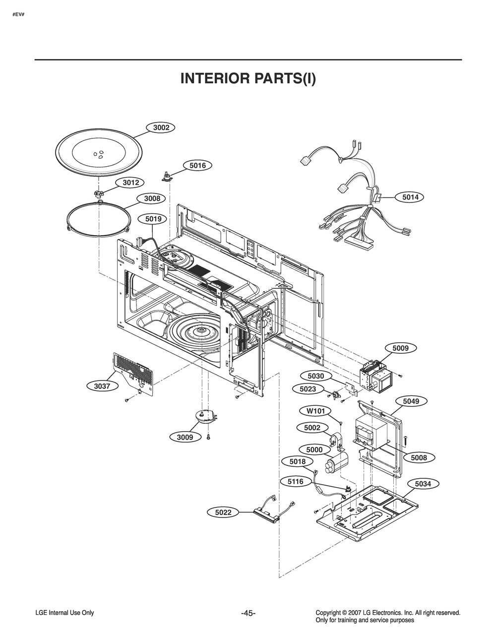 Interior Parts() Diagram and Parts List for MV2294BSHL CB1ELGA LG Microwave