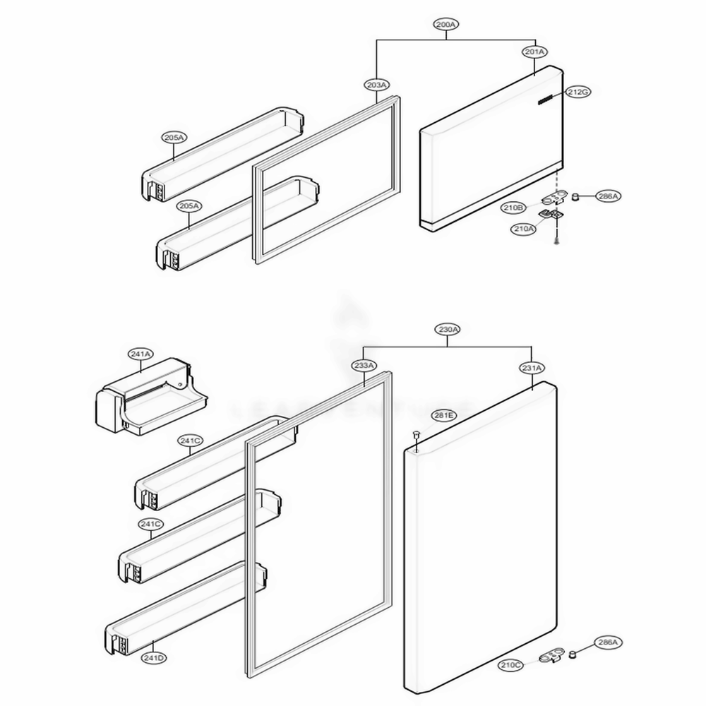 Door Parts Diagram and Parts List for LTCS20220S ASTCNA1 LG Refrigerator