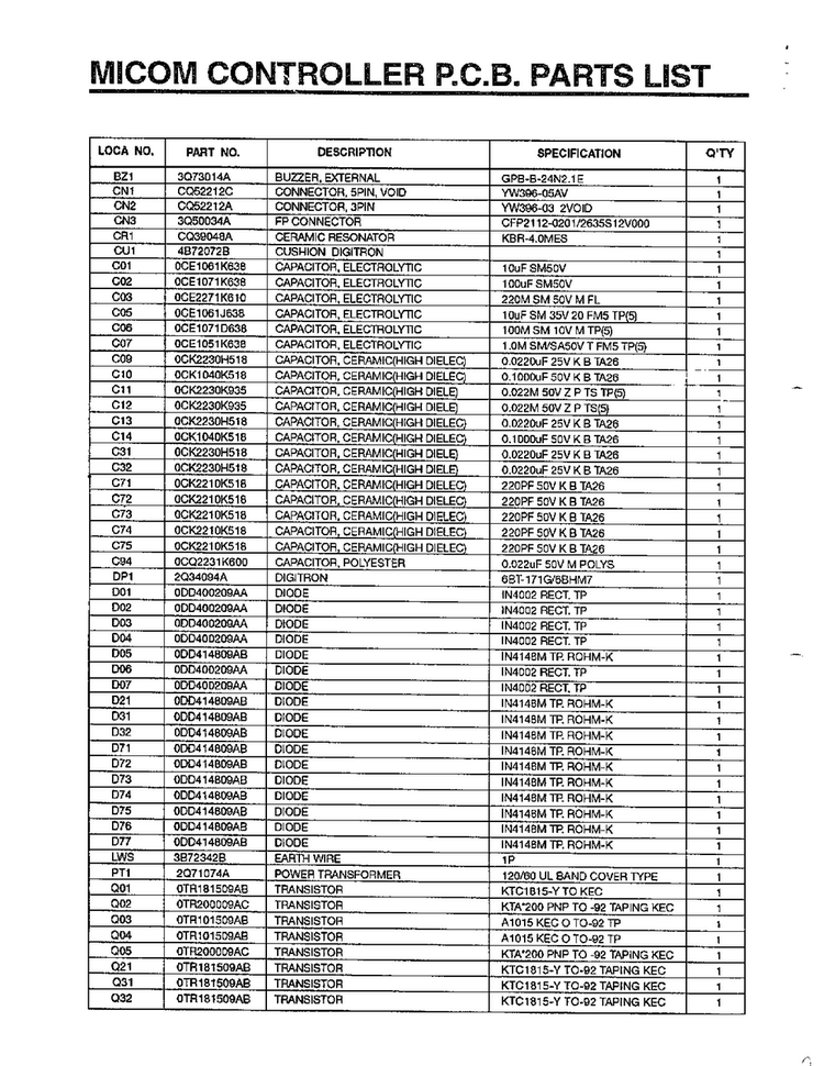 Complete Microwave Assembly Page 10 Diagram and Parts List for MA-1164M  LG Microwave