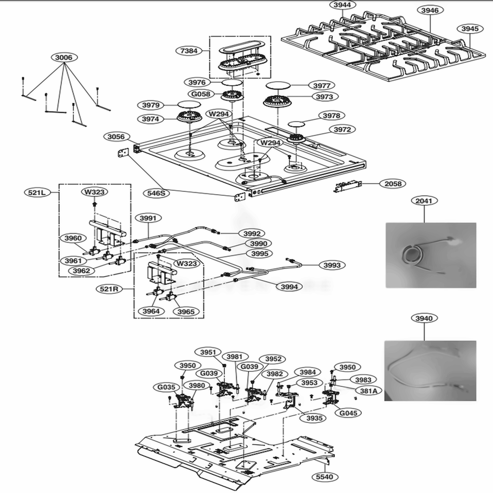 Cooktop Parts Diagram and Parts List for LSG4513BD ABDELGA LG Range