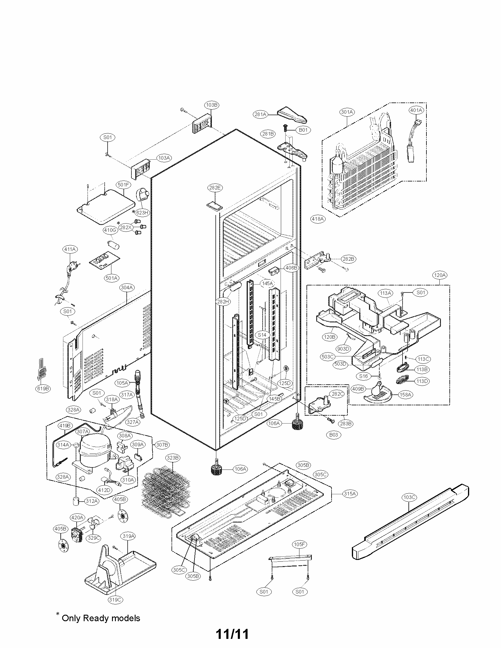Case Parts Diagram and Parts List for 79569292902  Kenmore Refrigerator