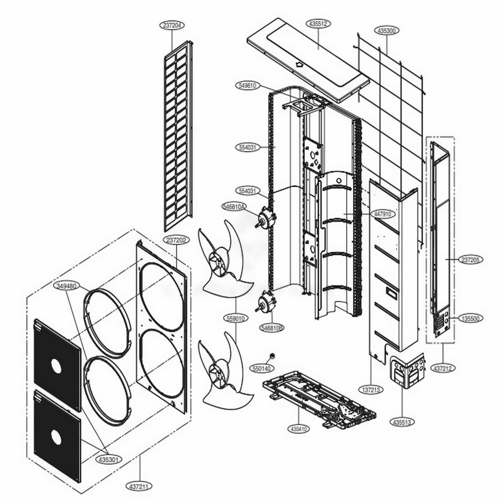 Mechanical Parts And Panels Diagram and Parts List for ARUN048GSS4 EWGBLUS LG Air Conditioner