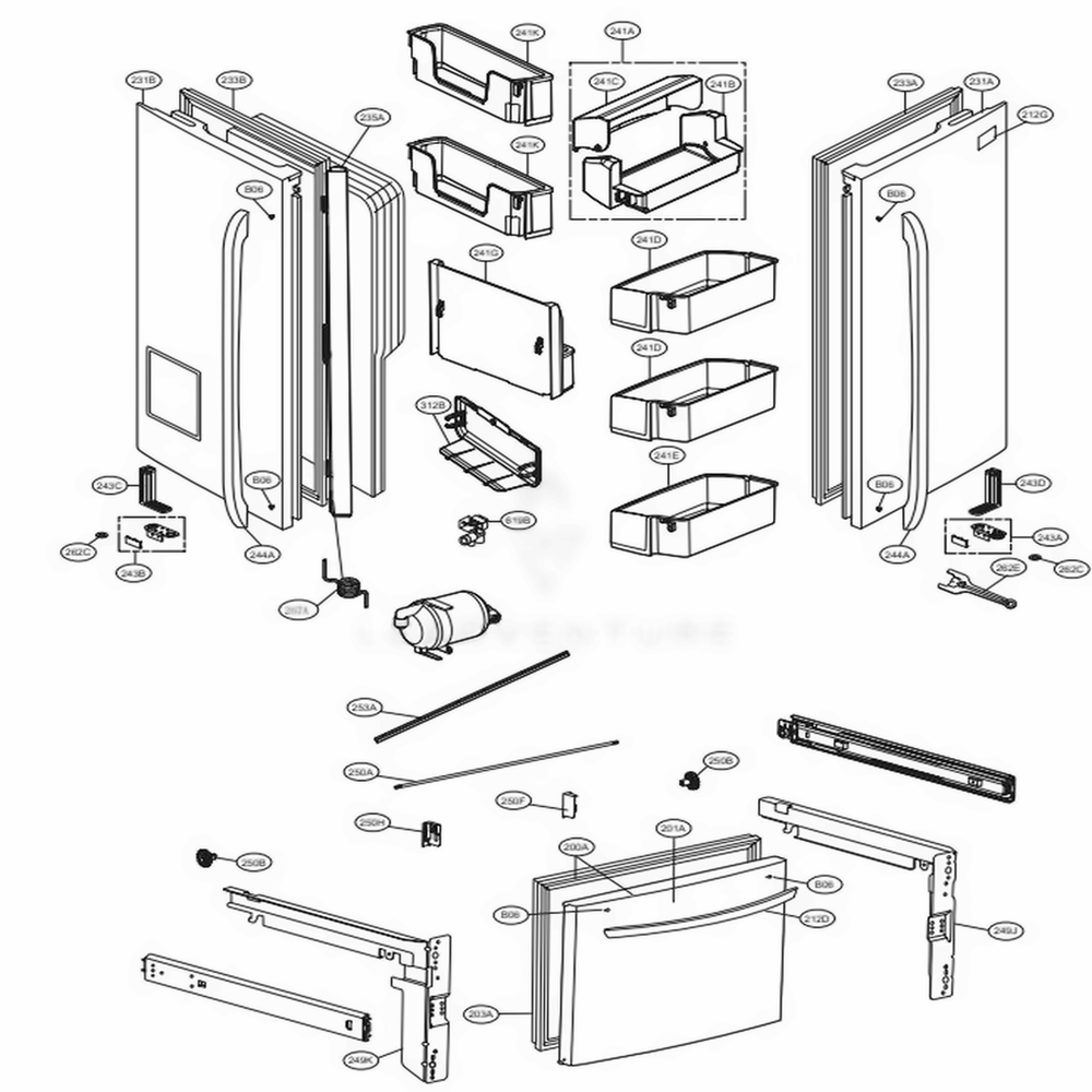 Door Parts Diagram and Parts List for 73054 ABICSE1 LG Refrigerator