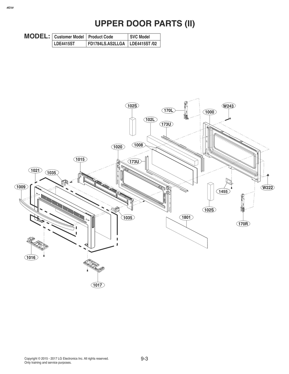 Upper Door Parts 2 Diagram and Parts List for FD1784LS AS2LLGA LG Range