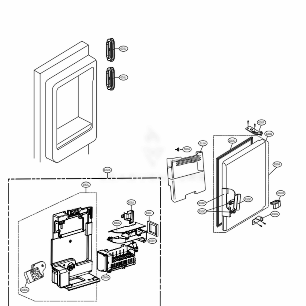Ice Maker And Ice Bin Parts Diagram and Parts List for 74302 ASWCSE0 LG Refrigerator
