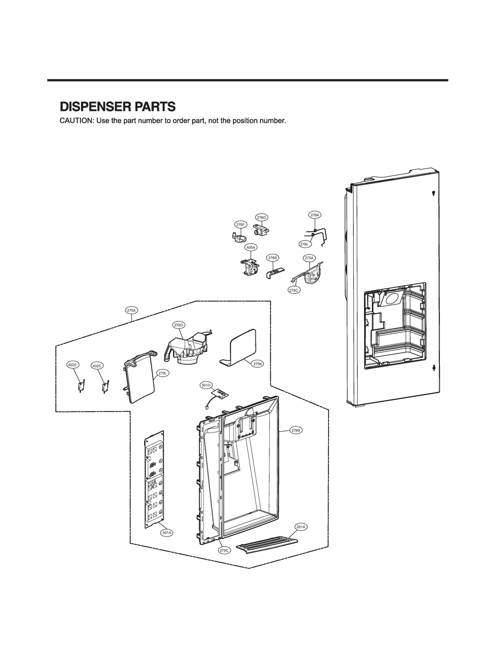 Dispenser Parts Diagram and Parts List for GR-L31GHSJM ASTCNA0 LG Refrigerator