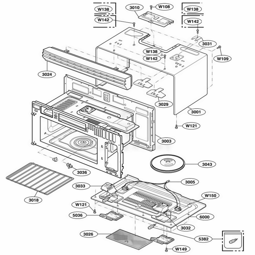 Oven Cavity Parts Diagram and Parts List for 64682 AW1ESEA LG Range