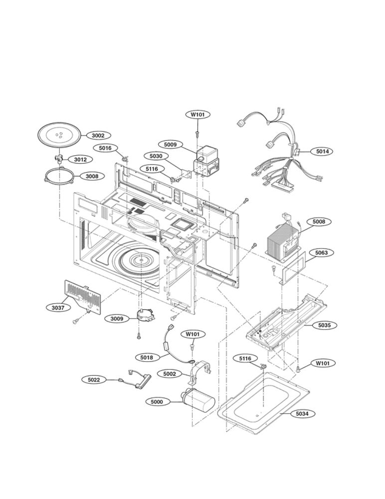 Interior Parts 1 Diagram and Parts List for LMV1831ST 00 LG Microwave