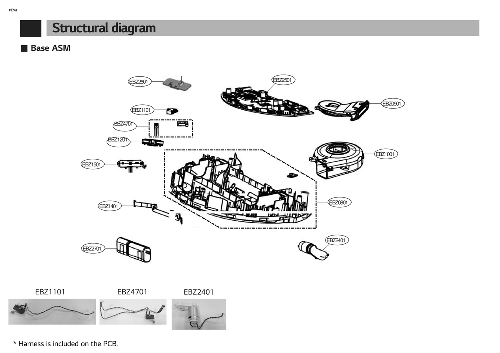 Base Asm 1 Diagram and Parts List for R51WT AEWELGA LG Canister Vacuum