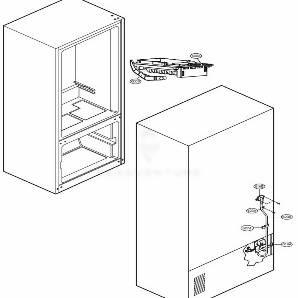 Water And Ice Maker Parts Diagram and Parts List for LFC28768SB AWBCNA1 LG Refrigerator