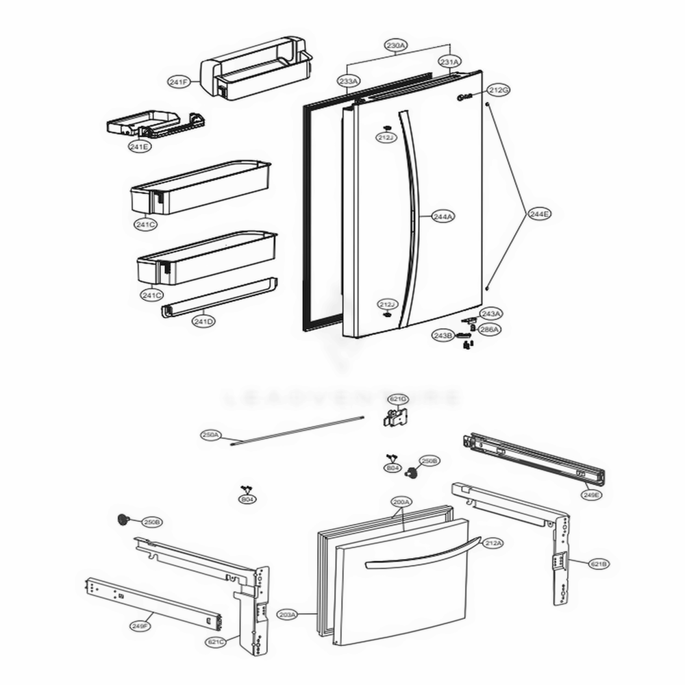 Door Parts Diagram and Parts List for LDCS22220W ASWCNA0 LG Refrigerator