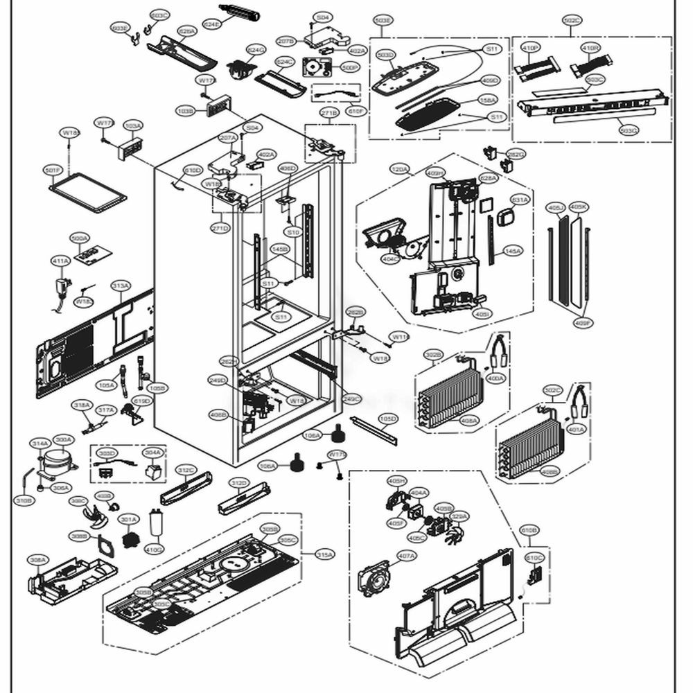 Case Parts Diagram and Parts List for 74032 ASWCSE2 LG Refrigerator