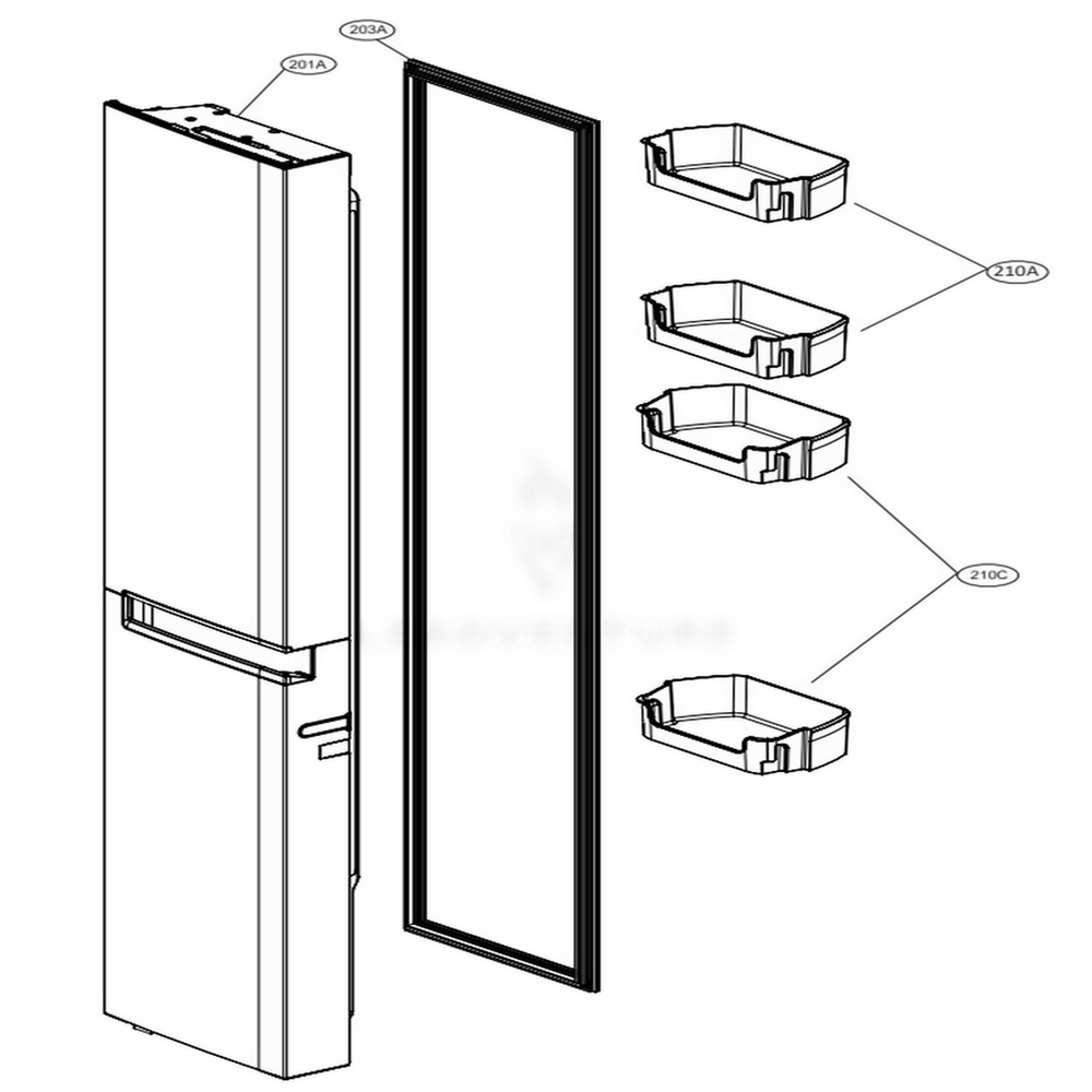 Freezer Door Part Diagram and Parts List for LRSES2706V APZCNA1 LG Refrigerator
