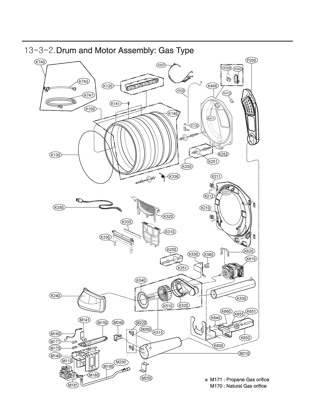 Drum And Motor Assembly Diagram and Parts List for RN18A6HS ABSEEUS LG Dryer