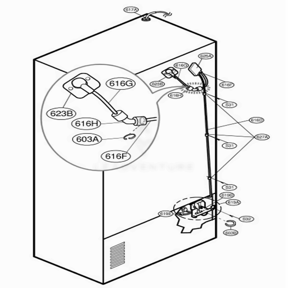 Valve And Water Tube Parts Diagram and Parts List for 78739 AWB1SER LG Refrigerator