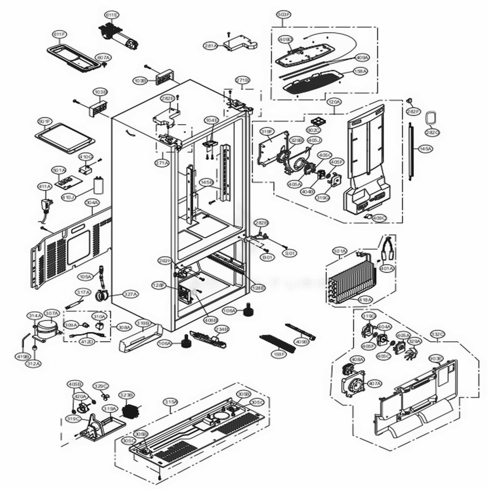 Case Parts Diagram and Parts List for LFXS24623S ASTCNA2 LG Refrigerator