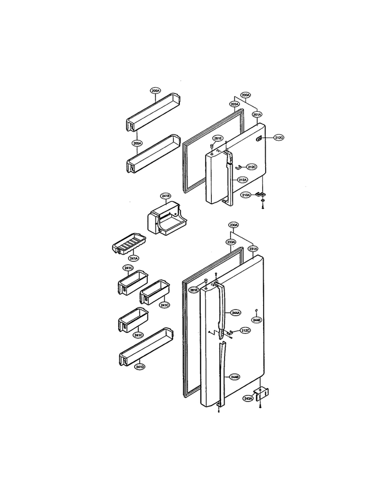 Door And Shelves Diagram and Parts List for LRTB1821W  LG Refrigerator