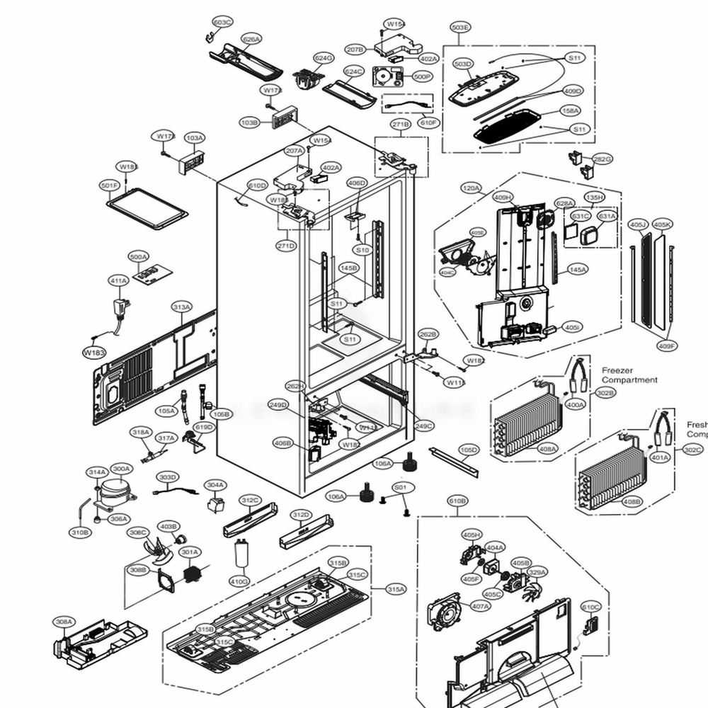 Case Parts Diagram and Parts List for LFXS30796S ASTCNA0 LG Refrigerator