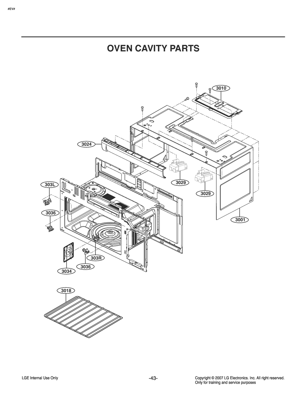 Oven Cavity Parts Diagram and Parts List for MV2294BSHL CBDESEA LG Microwave