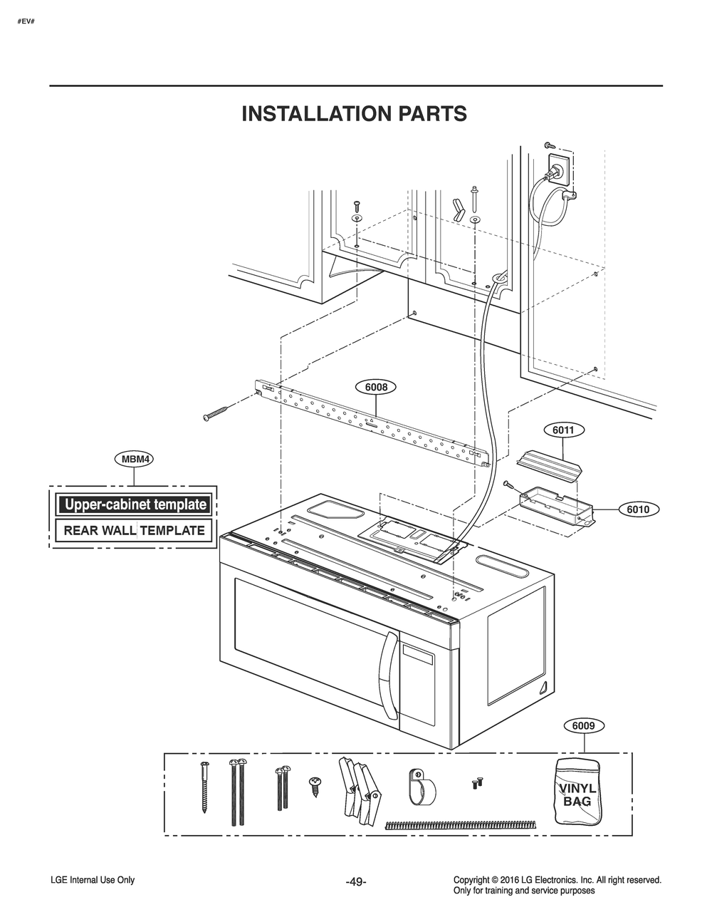 Installation Parts Diagram and Parts List for MV1746ADL CS3ELGA LG Microwave