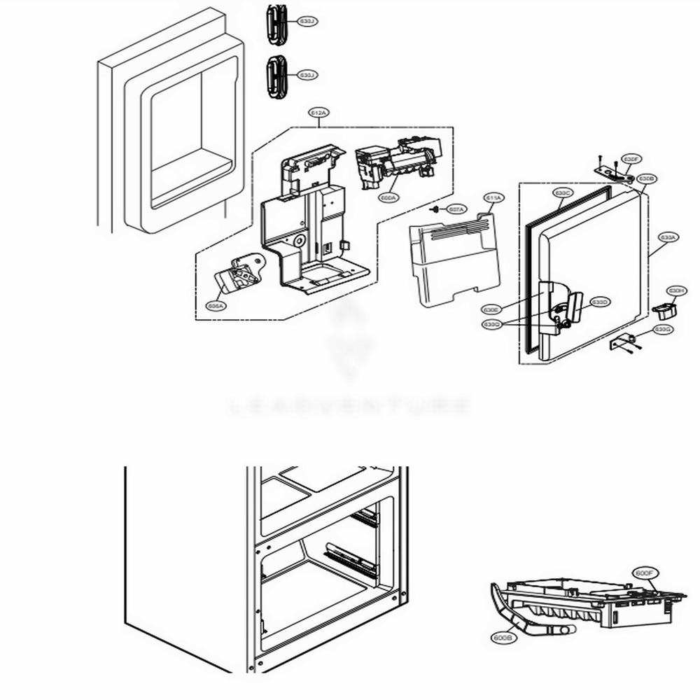Ice Maker And Ice Bin Parts Diagram and Parts List for LFX29945ST ASTCNA2 LG Refrigerator