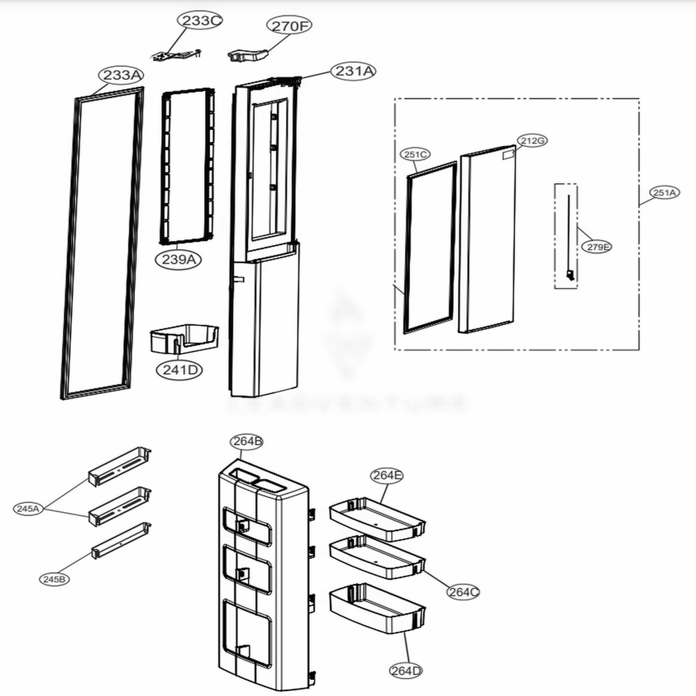 Refrigerator Door Part Diagram and Parts List for LRSPS2706V APZCNA1 LG Refrigerator