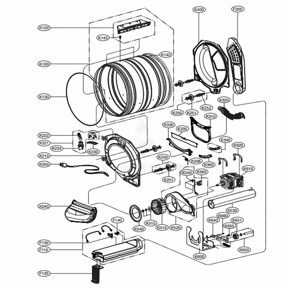 Drum And Motor Assembly: Electric Type Diagram and Parts List for 81182 ABWESEU LG Washer Dryer Combo