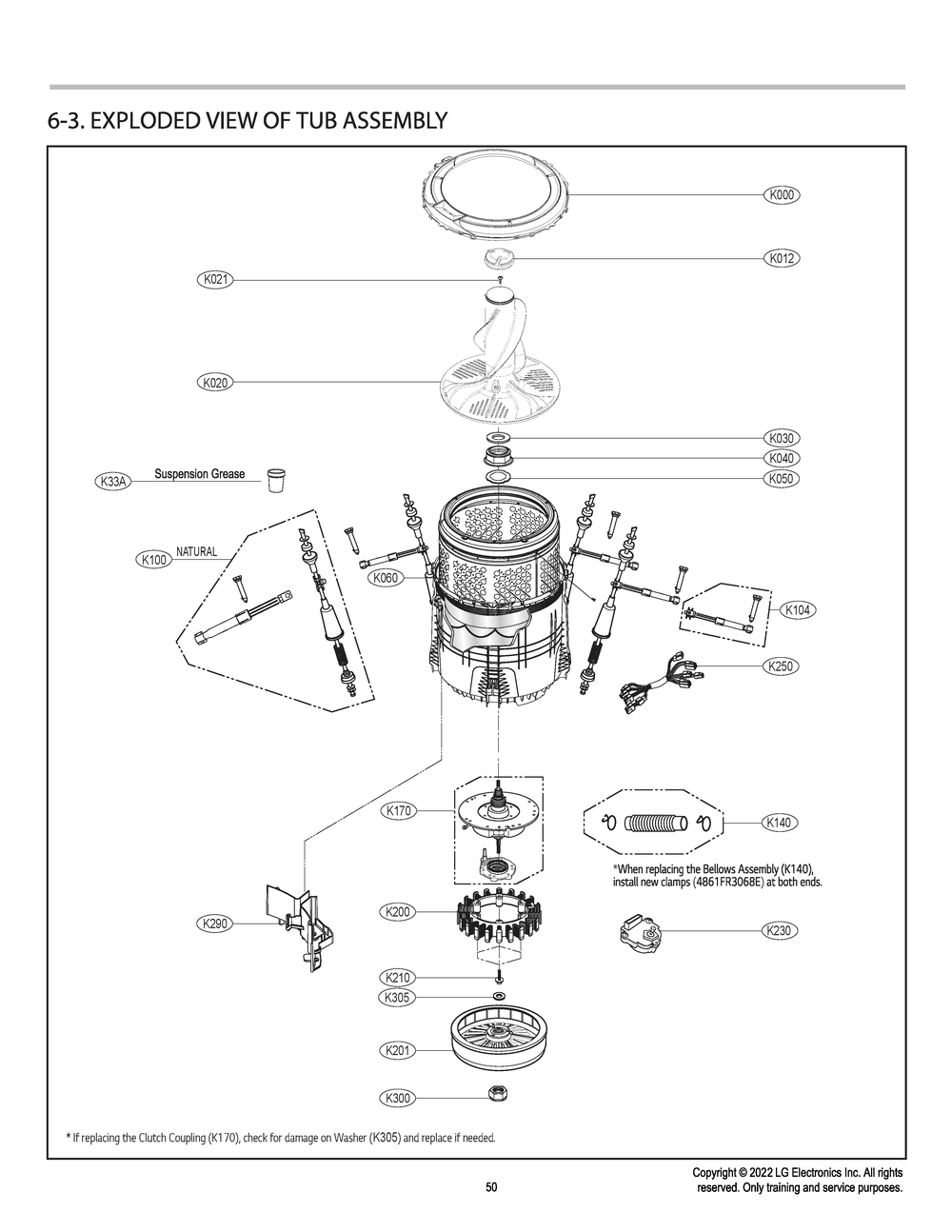 Tub Assembly Diagram and Parts List for T17A4SEHTW ABWETUS LG Washer
