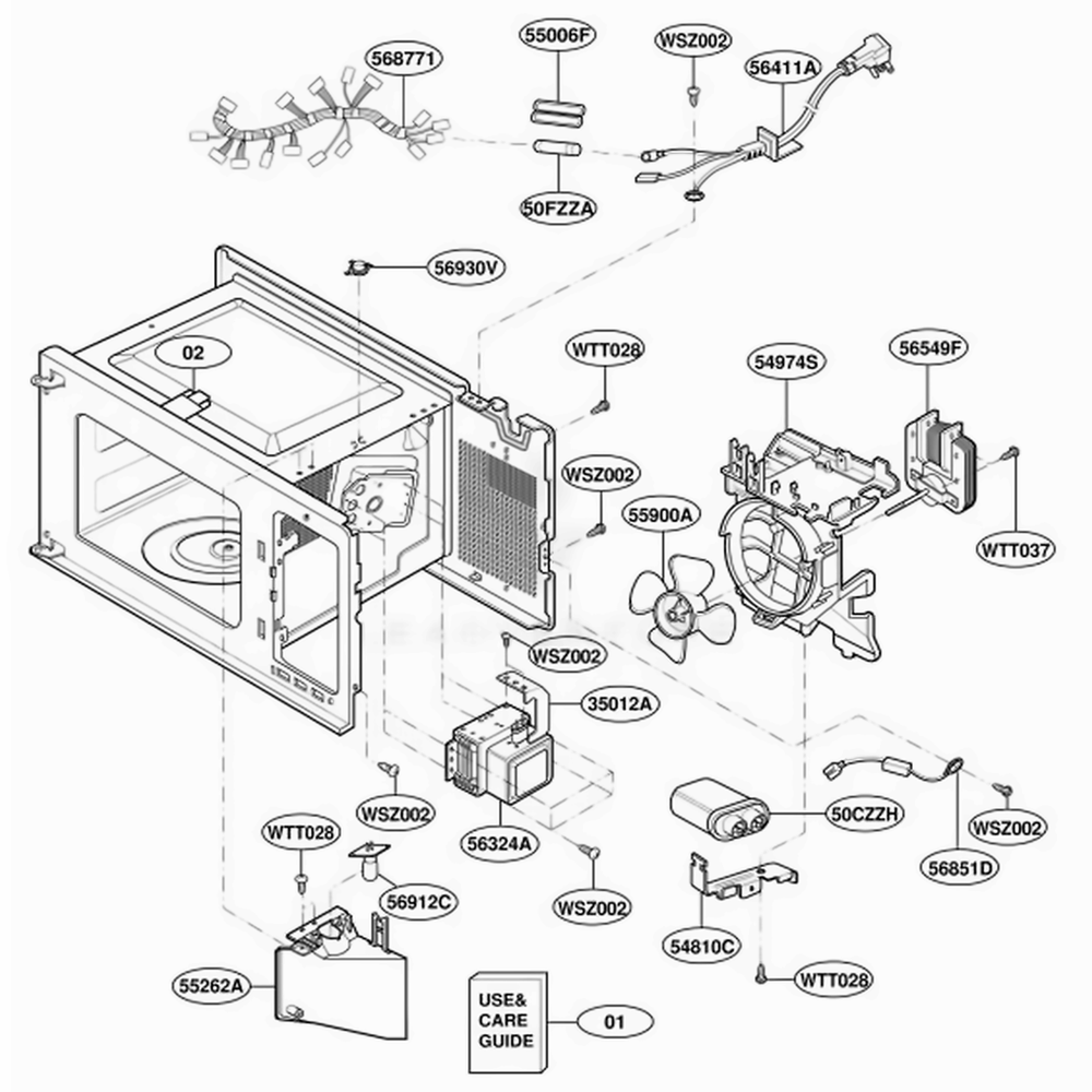 Interior Parts Diagram and Parts List for MT2110SJQ MWEWRP LG Range