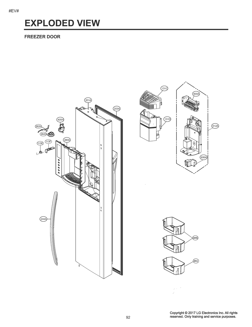Freezer Door Diagram and Parts List for GM-J227AKXM ASBCNA0 LG Refrigerator