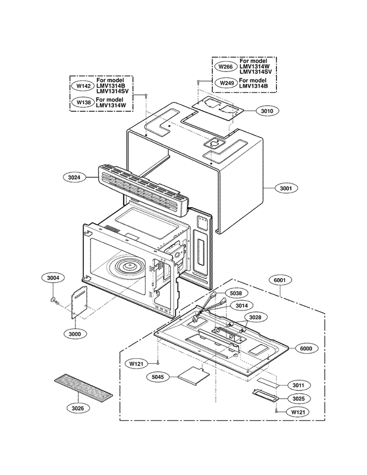 Oven Cavity Parts Diagram and Parts List for LMV1314SV01  LG Microwave