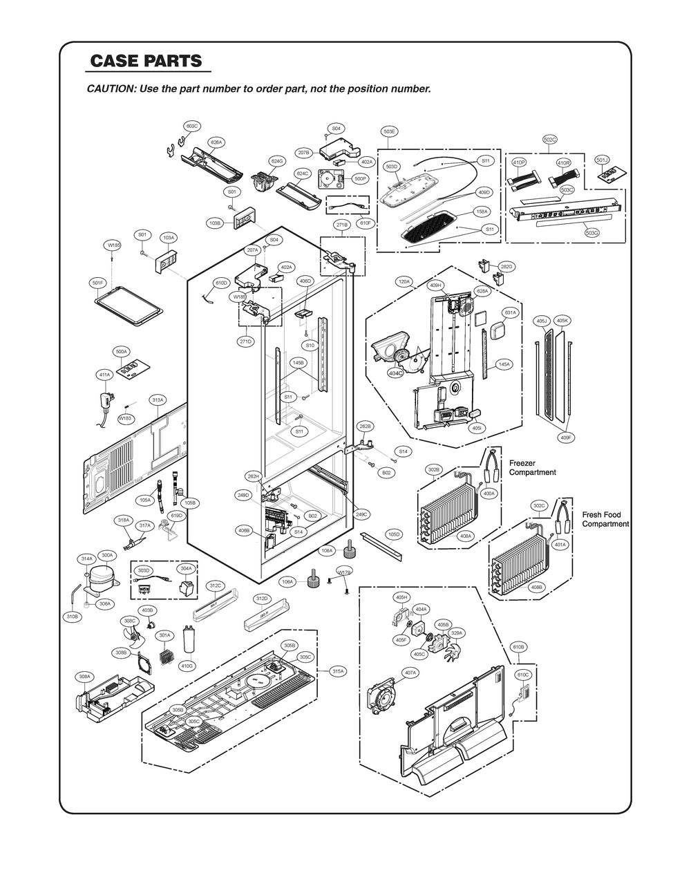 Case Parts Diagram and Parts List for GR-L318LKUM ASBCSE0 LG Refrigerator