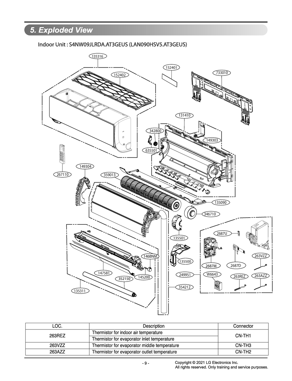 Indoor Unit Diagram and Parts List for LAN090HSV5 AT3GEUS LG Air Conditioner