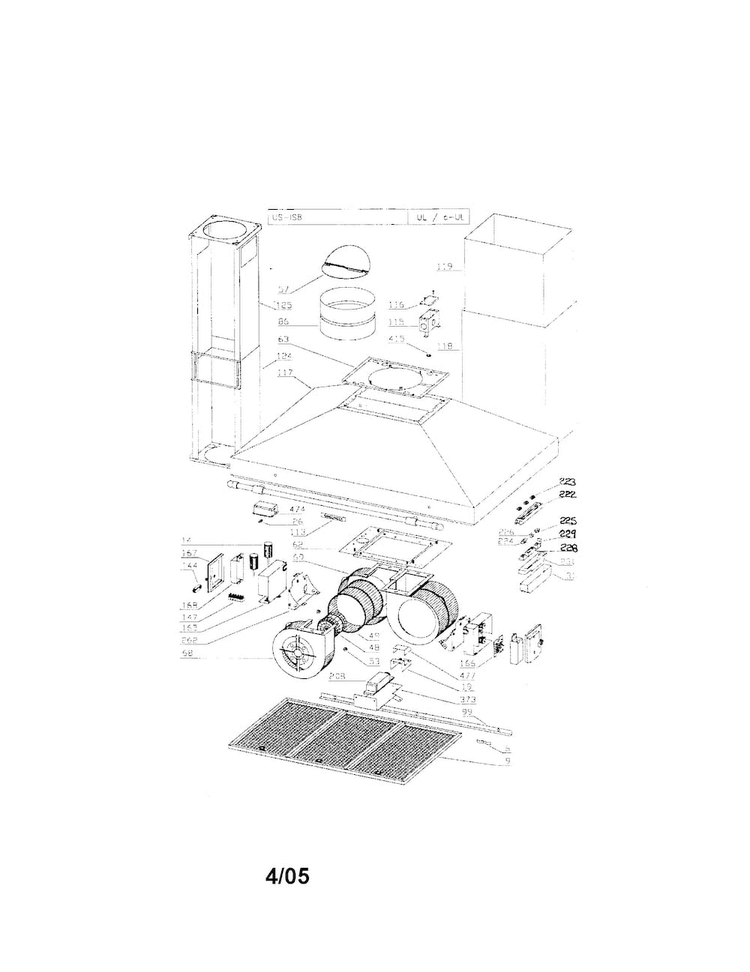 Range Hood Diagram and Parts List for 23357780  Kenmore Range Hood
