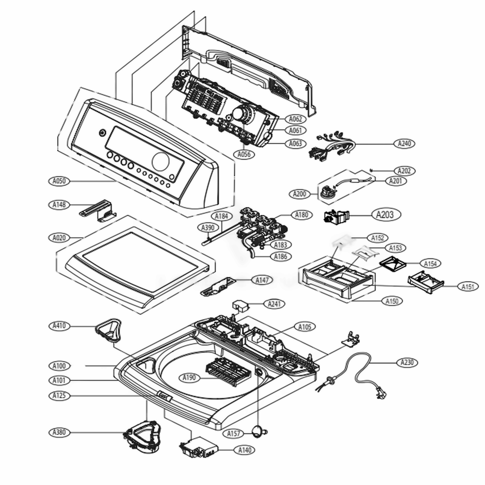 Top Cover Assembly Diagram and Parts List for WT5075CW ABWEEUS LG Washer