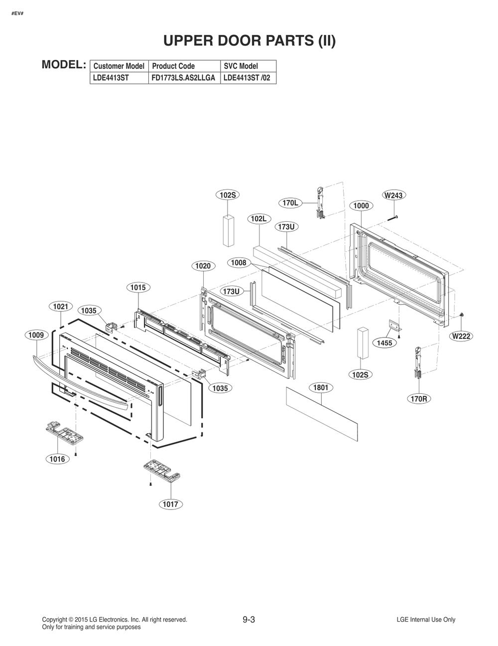 Upper Door Parts 2 Diagram and Parts List for FD1773LS AS2LLGA LG Range