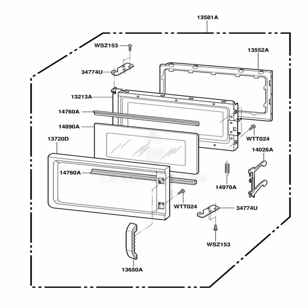 Door Parts Diagram and Parts List for JMV9118AAW AWHEJEN LG Range
