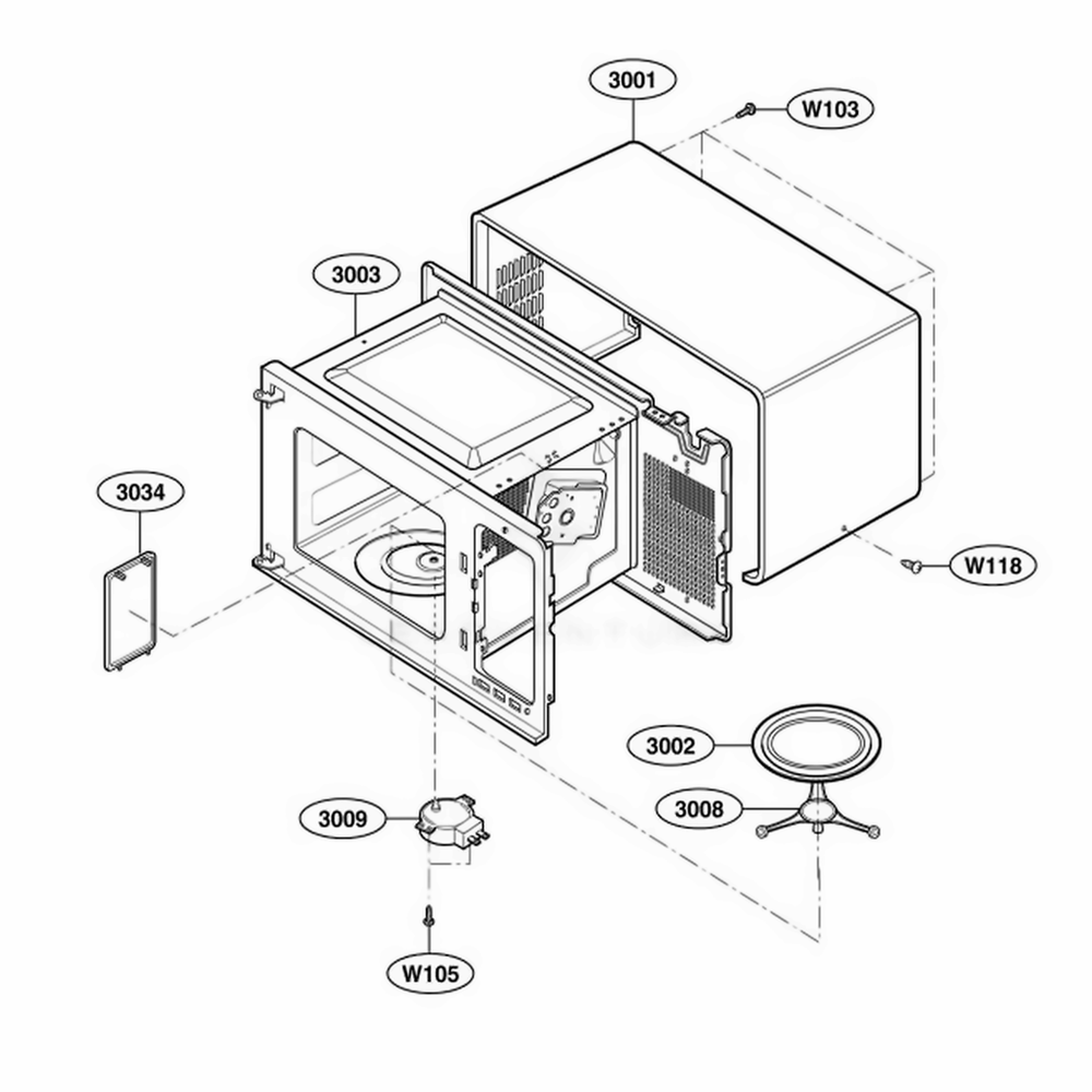 Oven Cavity Parts Diagram and Parts List for 65052 CWHESEA LG Wall Oven