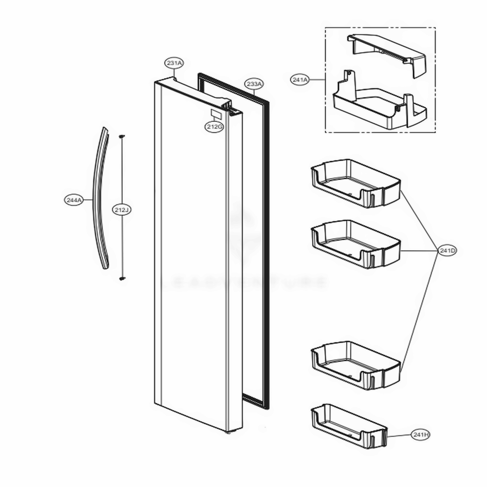 Refrigerator Compartment 1 Diagram and Parts List for LSXS26326S ASTCNA8 LG Refrigerator