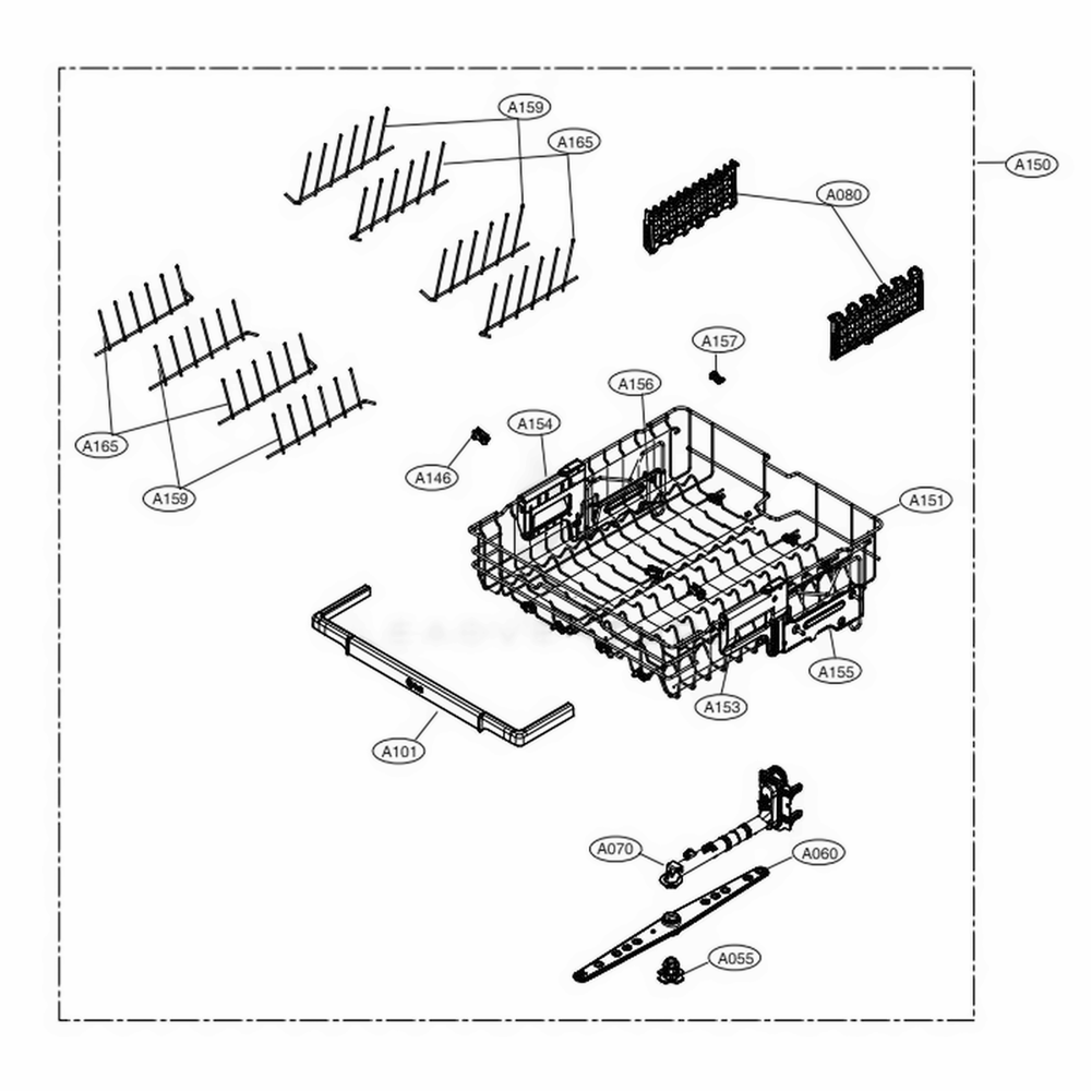 Upper Rack Assembly Diagram and Parts List for LSDF9963ST ASTEEUS LG Dishwasher