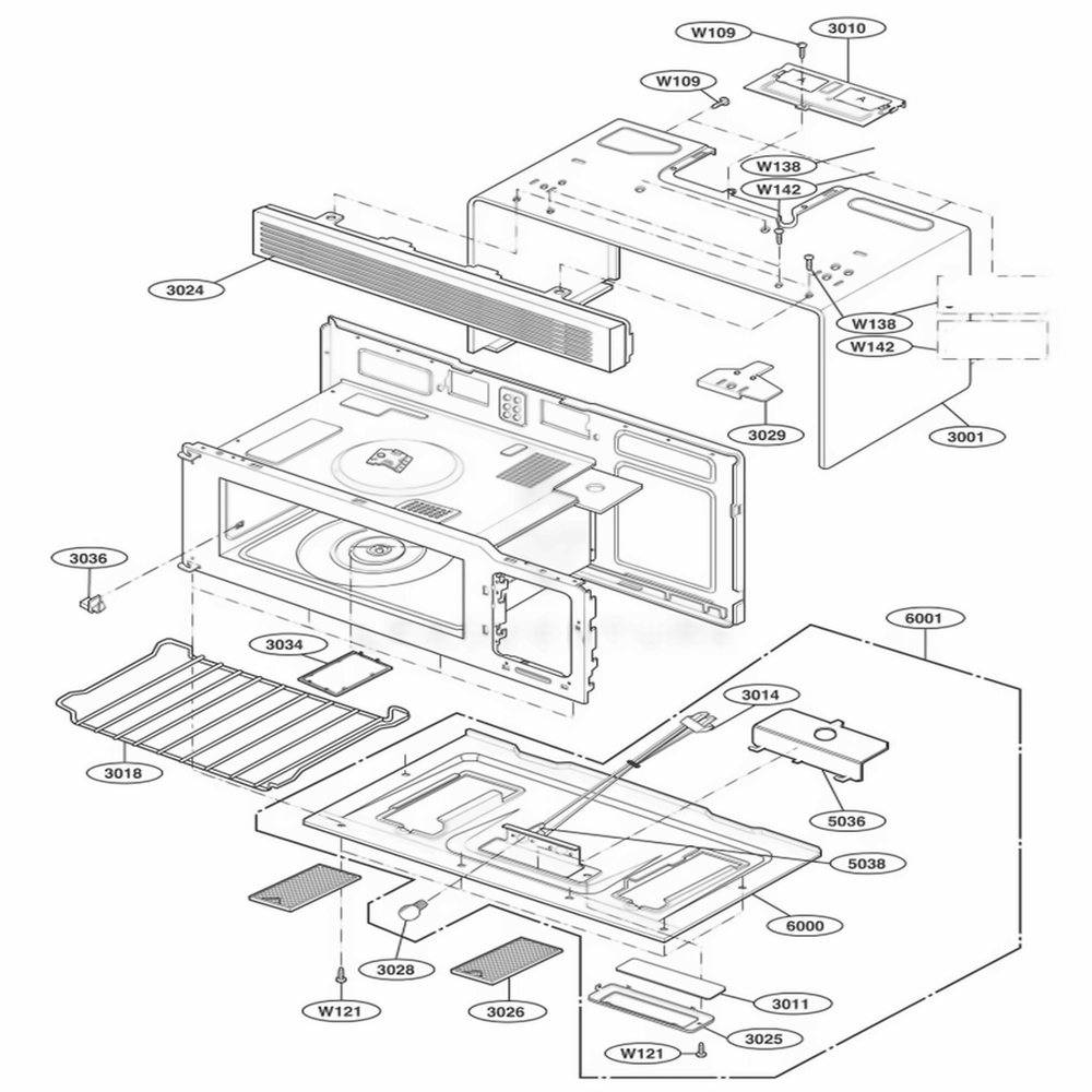 Oven Cavity Parts Diagram and Parts List for JVM1542WF CWHEGEU LG Wall Oven