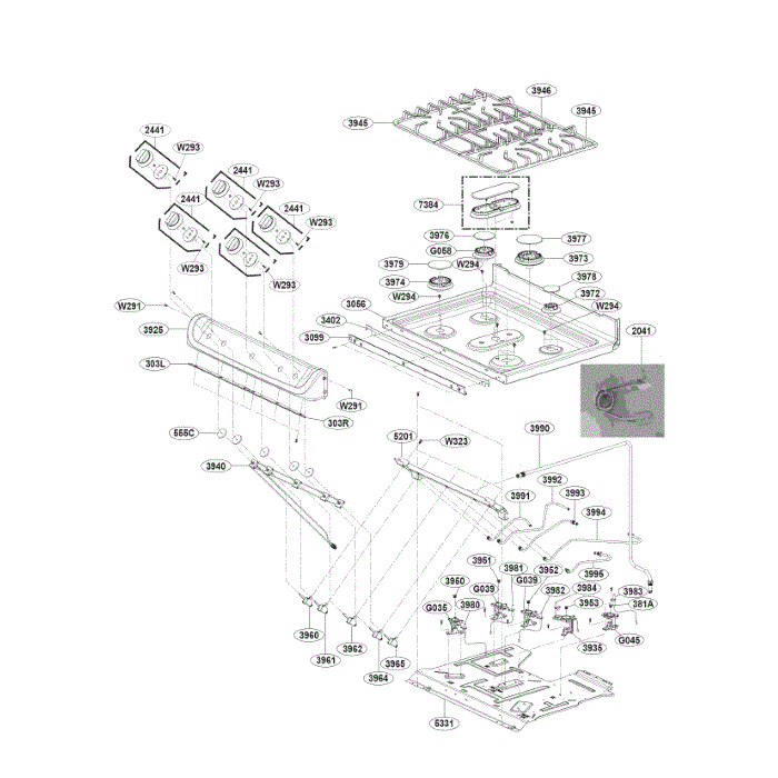 Cooktop Diagram and Parts List for LDG4315ST 00 LG Range