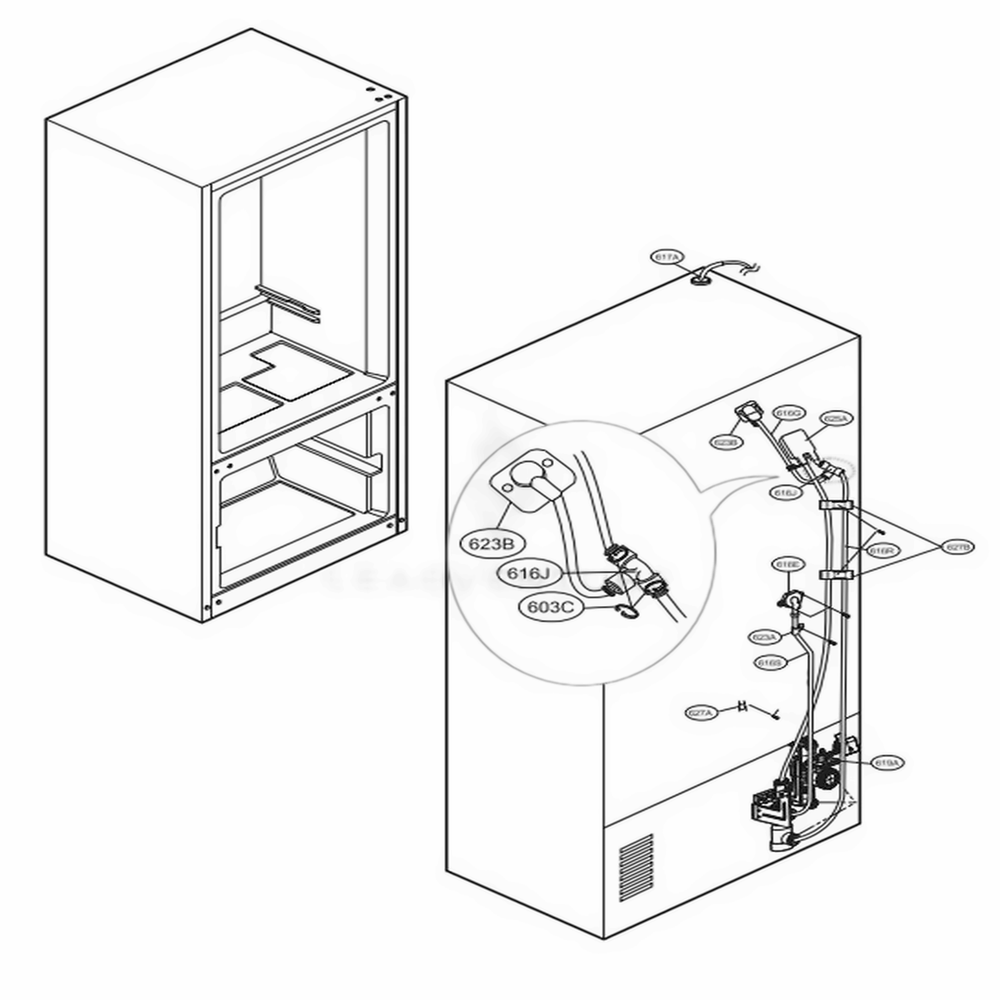 Valve And Water Tube Parts Diagram and Parts List for LFX25973SB AWBCNA5 LG Refrigerator