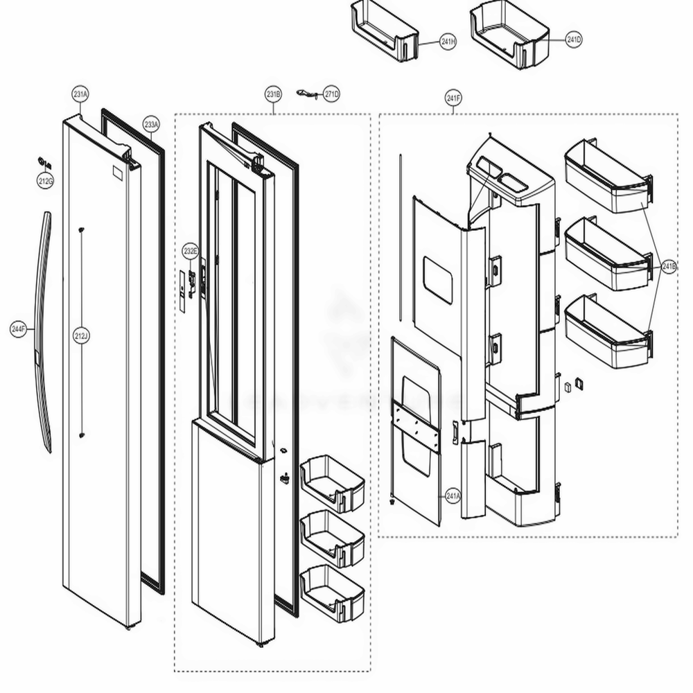Refrigerator Door Diagram and Parts List for 51839 AWBCSE4 LG Refrigerator