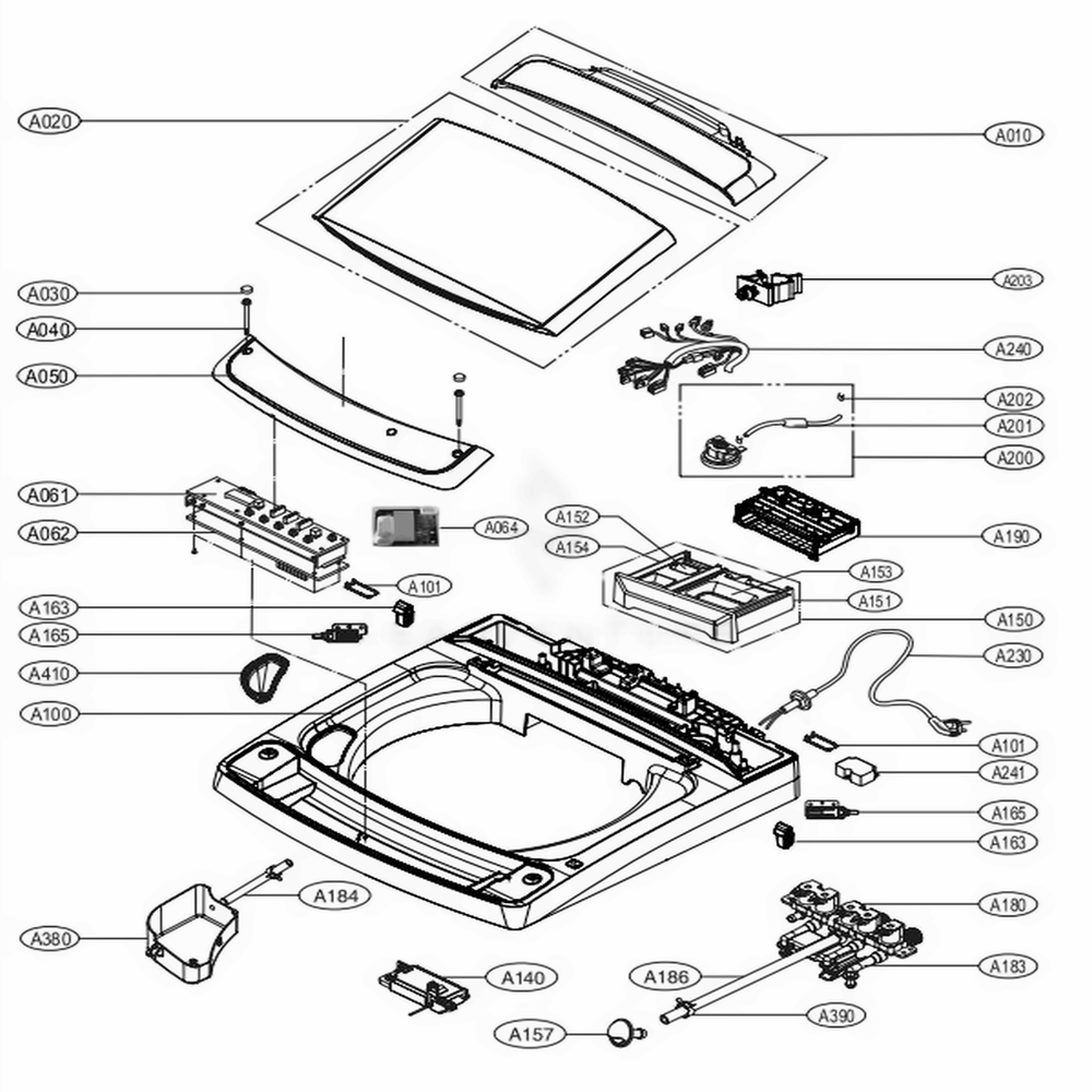 Top Cover Assembly Diagram and Parts List for 31433 ASTETEU LG Washer Dryer Combo
