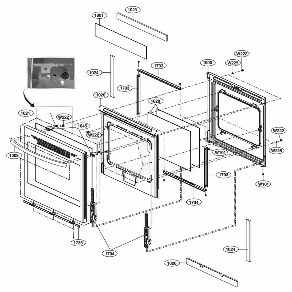 Door Parts Diagram and Parts List for LRE3194ST FS1LLGA LG Range