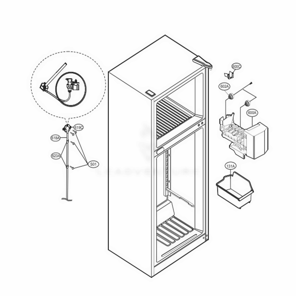Ice Maker Parts Diagram and Parts List for LTCS20220S ASTCNA2 LG Refrigerator