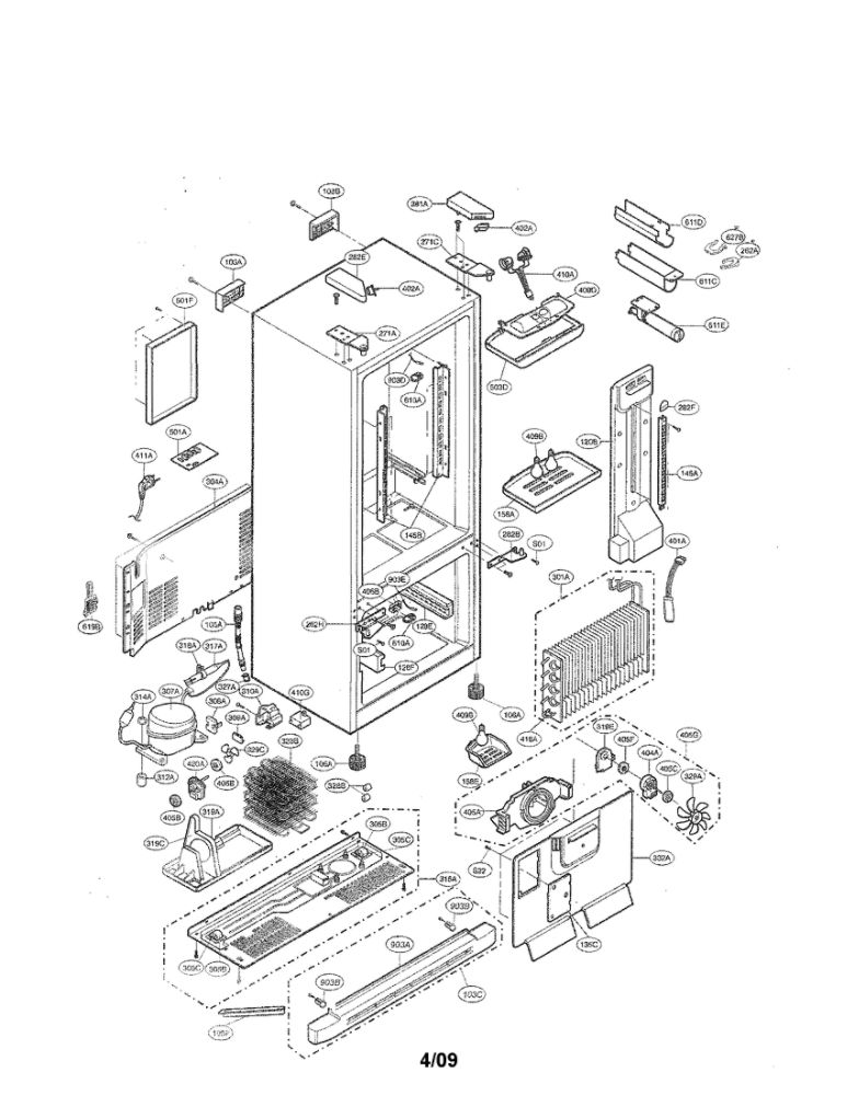 Case Parts Diagram and Parts List for LRFD22850ST 00 LG Refrigerator
