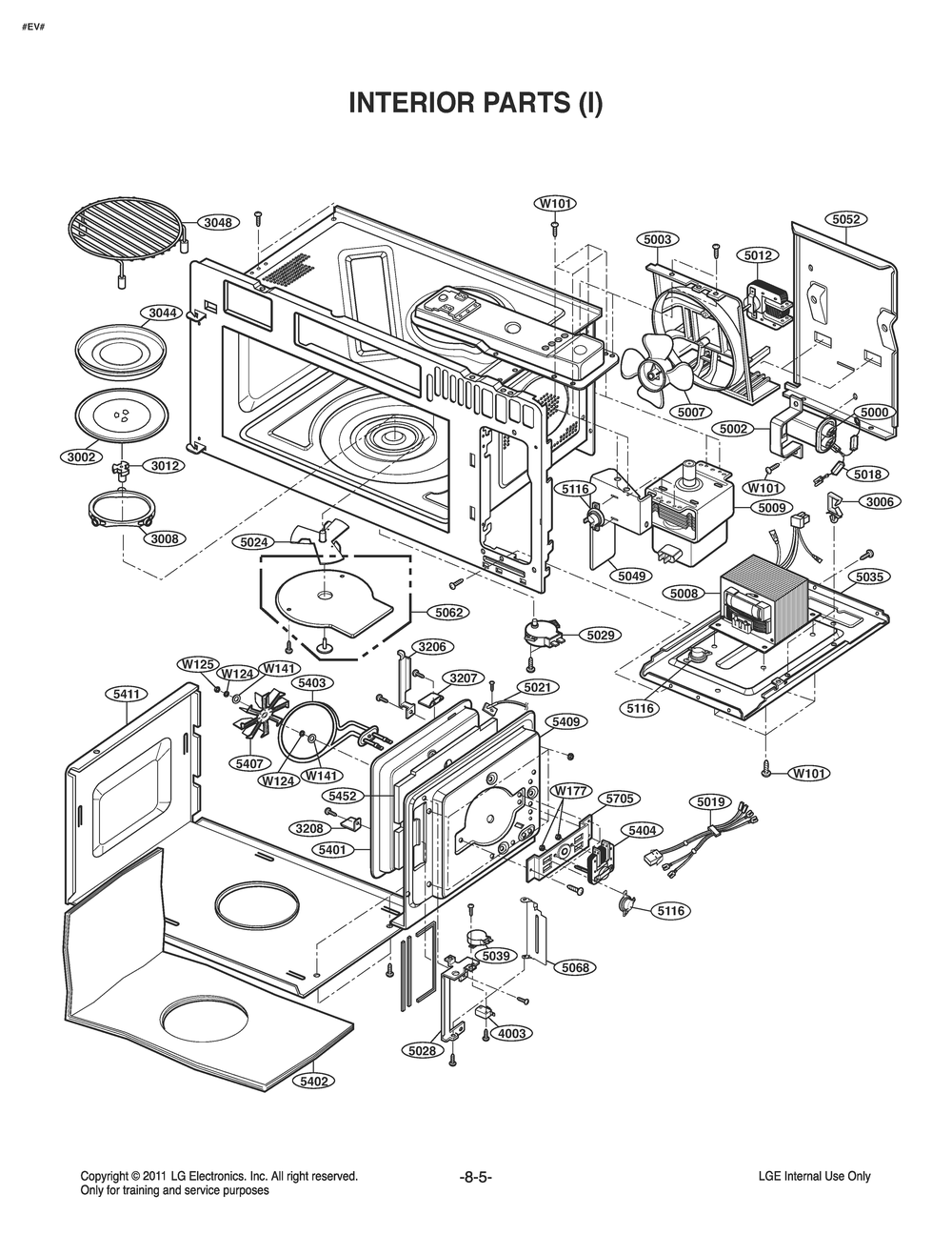 Interior Parts 1 Diagram and Parts List for MQ1724FSDL CFSESTD LG Microwave
