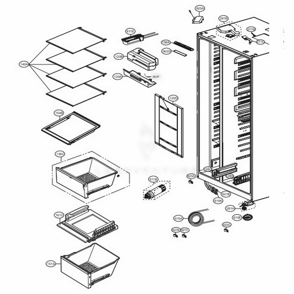 Refrigerator Compartment Diagram and Parts List for 51833 ASTCSE0 LG Refrigerator